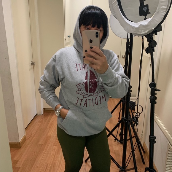 UNISEX-FRENCH TERRY HOODIE "DON'T HATE MEDITATE - Picture 7 of 7